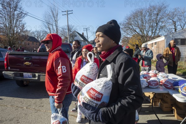 Detroit, Michigan, USA - 22 November 2025 - The Kappa Detroit Foundation distributed frozen turkeys and bags of food for Thanksgiving. The distribution was done by members of the Kappa Alpha Psi Fraternity and members of other African-American fraternities and sororities