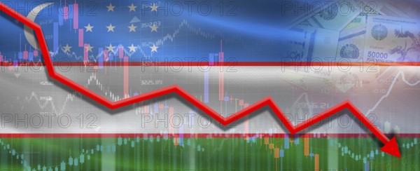 Uzbekistan Financial Crisis on Economic Graph. Financial Fall Uzbek on Economy Market