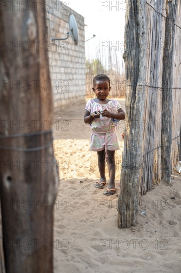 Young girl in a village, locals, Caprivi Strip, Namibia