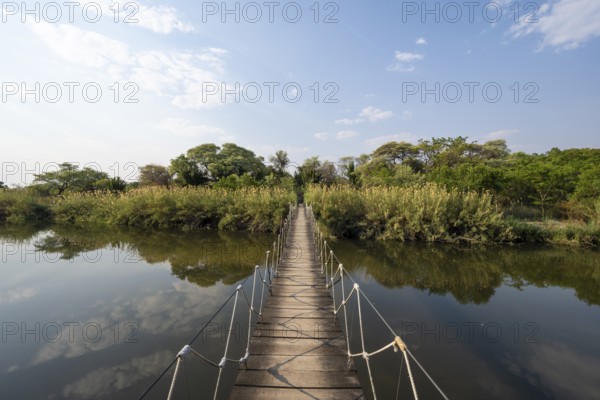 Kavango River, suspension bridge at Camp Kwando, Zambezi region, Caprivi Strip, Namibia
