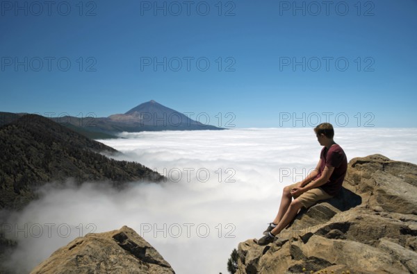 Europe, Spain, Canary Islands, Tenerife, Teide National Park, panorama from Las Canadas del Teide to Pico de Teide, 3718m