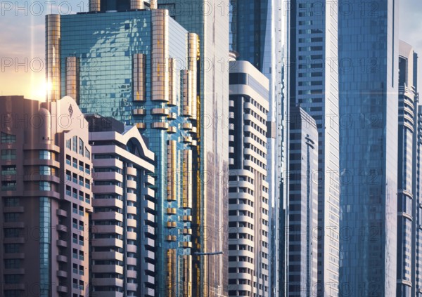 Dubai downtown financial skyline and business shopping center near Dubai Mall