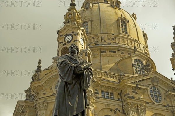 Statue of Martin Luther and Church of Our Lady, Church of Our Lady, Dresden, Saxony, Germany