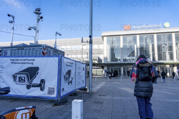 Downtown Dortmund, in front of the main train station, the police have set up comprehensive video surveillance to prevent and investigate crimes, crime, North Rhine-Westphalia, Germany