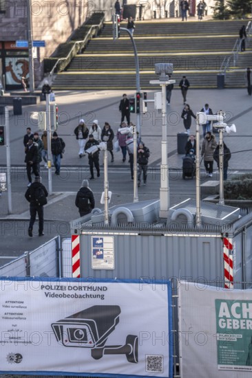 Downtown Dortmund, in front of the main train station, the police have set up comprehensive video surveillance to prevent and investigate crimes, crime, North Rhine-Westphalia, Germany