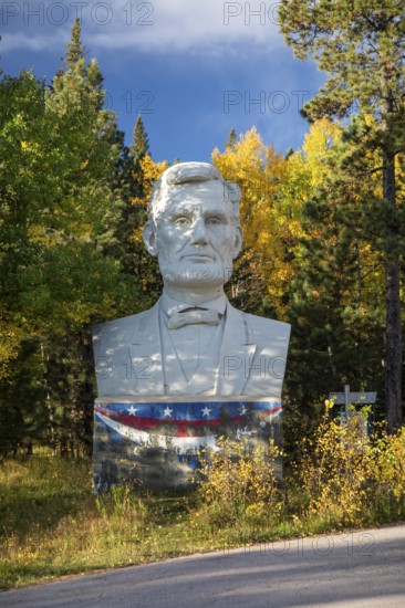Lead, South Dakota - The 20-foot-tall head of Abraham Lincoln, crafted by artist David Adickes. This was one of 43 Presidential heads made for Presidents Park, near Mt. Rushmore. Presidents Park went out of business a few years after opening in 2003