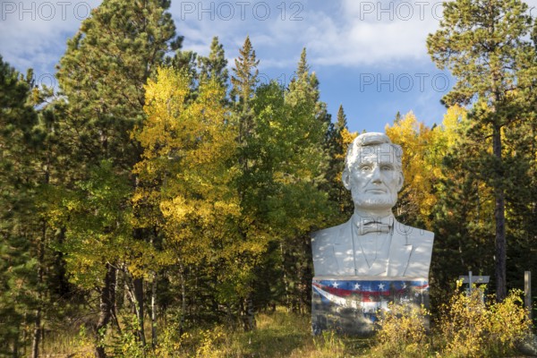 Lead, South Dakota - The 20-foot-tall head of Abraham Lincoln, crafted by artist David Adickes. This was one of 43 Presidential heads made for Presidents Park, near Mt. Rushmore. Presidents Park went out of business a few years after opening in 2003