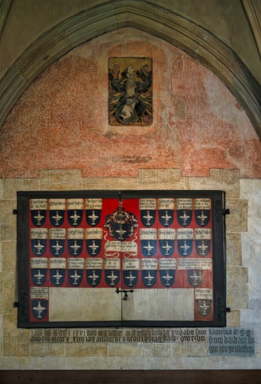 Interior view, epitaph, pedigree, Bessererkapelle, Our Lady of Ulm, Ulm Münster, Ulm, Baden-Württemberg, Germany