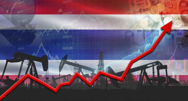 Growth of oil industry with Pakistani flag. Oil pumps with Pakistani flag. Oil production with Pakistan flag