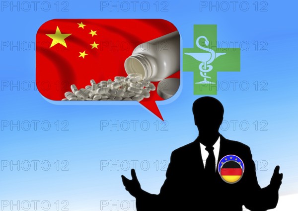 Symbolic image, Germany formerly pharmacy in the world, EU European Union, pharmaceutical industry, drug production, drug safety, supply population, raw material dependence on China and India, tablets, medicine, missing basic materials Germany and worldwide, economy, world market