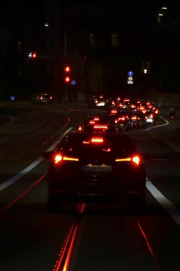 Car traffic at night in a big city, November, Germany