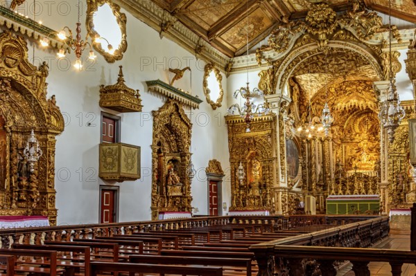 Interior of an old baroque church in the historic city of Tiradentes in Minas Gerais, Brazil