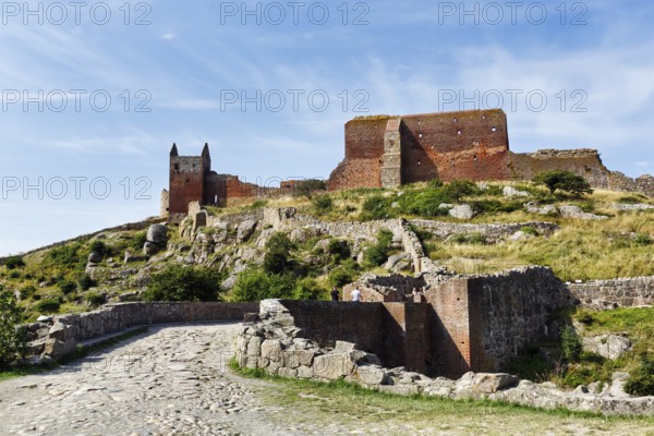 Ruins of Hammershus Fortress, medieval castle ruins on a cliff, ring wall, tourist attraction, Allinge-Sandvig, Bornholm, Denmark