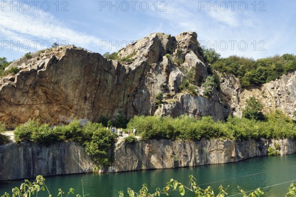 Impressive rock formations, opal lake in the granite quarry, Moselleøkken Stenbrudsmuseum, museum in the quarry, Hammerknuden, Allinge-Sandvig, Bornholm, Denmark