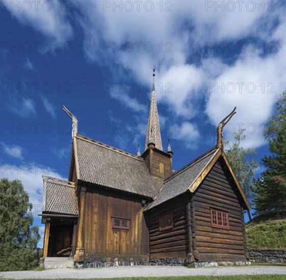 Garmo Stave Church, Maihaugen open-air museum with houses and objects from farms in Gudbrandsdal, Lillehammer am Mjøsa Lake, Innlandet Municipality, Norway