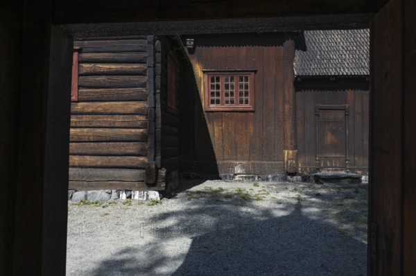 Exterior walls of Garmo Stave Church, Maihaugen open-air museum with houses and objects from farms in Gudbrandsdal, Lillehammer am Mjøsa Lake, Innlandet Municipality, Norway