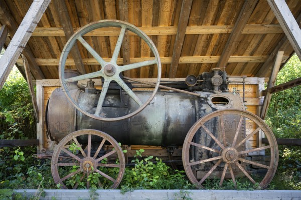 Historic steam engine, Maihaugen open-air museum with houses and objects from farms in Gudbrandsdal, Lillehammer am Mjøsa Lake, Innlandet Municipality, Norway