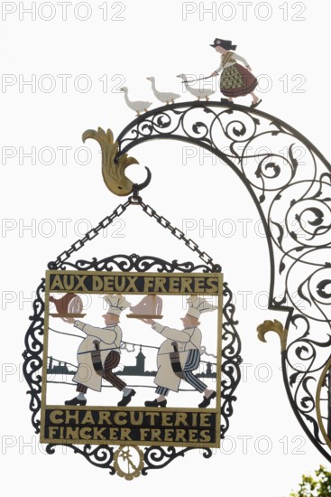 Nose sign of a butcher shop, old town, Colmar, Alsace, France