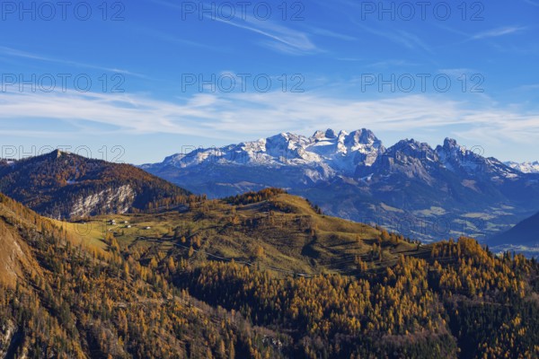 Alpbichlalm with Dachstein massif, autumn, Osterhorn Group, Salzkammergut, Province of Salzburg, Austria