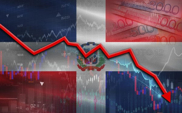 Dominican Republic financial fall on economy market. Dominican Republic financial crisis on economic graph