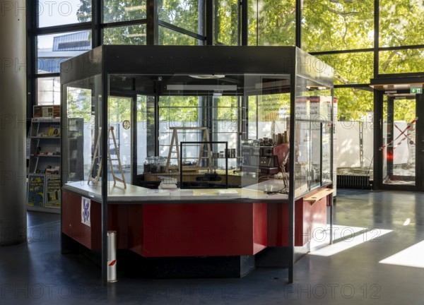 Vacant glass rotunda and former doorman's lodge in the Technische Universität Berlin building on Marchstraße, Berlin, Germany