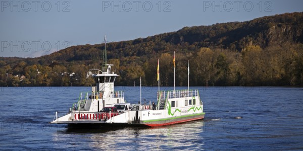 The Konrad Adenauer Rhine ferries on the Rhine from Bad Godesberg to Königswinter-Niederdollendorf, Bonn, North Rhine-Westphalia, Germany