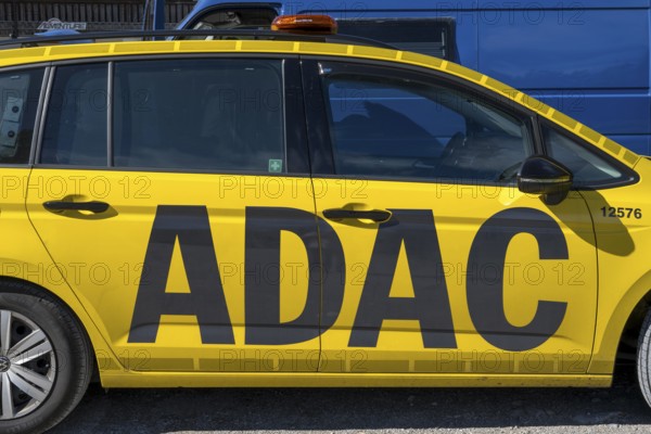 ADAC Strassenwacht vehicle in a parking lot, side view with lettering, Lenggries, Upper Bavaria, Bavaria, Germany