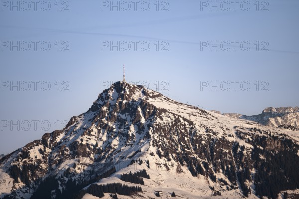 Summit of the Kitzbühler Horn in the evening light in winter, Hochbrixen, Brixen im Thale, Tyrol, Austria