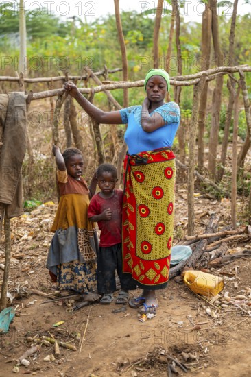 Villagers in a traditional village, mud huts, Sadaani, Tanzania