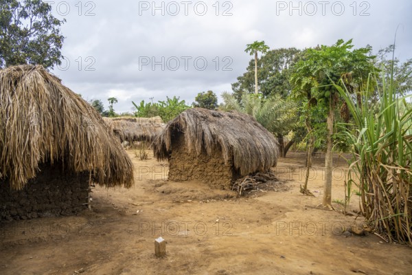 Simple traditional clay huts in a Sadaani village, Tanga, Tanzania