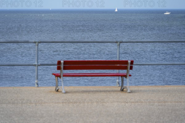 Red bench on the Baltic Sea, Mecklenburg-Western Pomerania, Germany