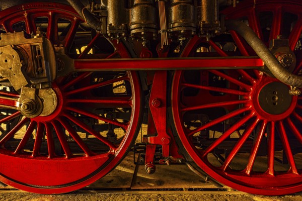 Wheelwork of the historic express locomotive 03 295, built in 1937, railway museum, Augsburg railway park, administrative district of Swabia, Bavaria, Germany