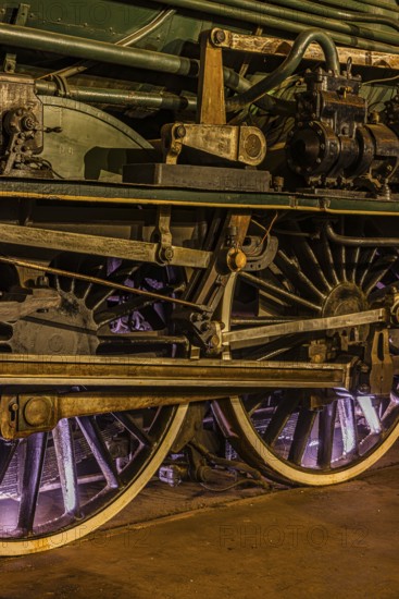 Wheelwork of the legendary French locomotive La France, operating number 231.K 22, railway museum, Augsburg railway park, administrative district of Swabia, Bavaria, Germany