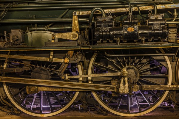 Wheelwork of the legendary French locomotive La France, operating number 231.K 22, railway museum, Augsburg railway park, administrative district of Swabia, Bavaria, Germany