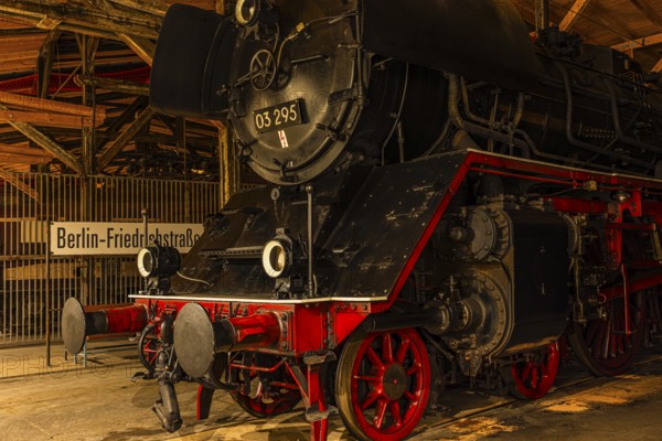 Historic express train locomotive 03 295, built 1937, railway museum, Augsburg railway park, administrative district of Swabia, Bavaria, Germany