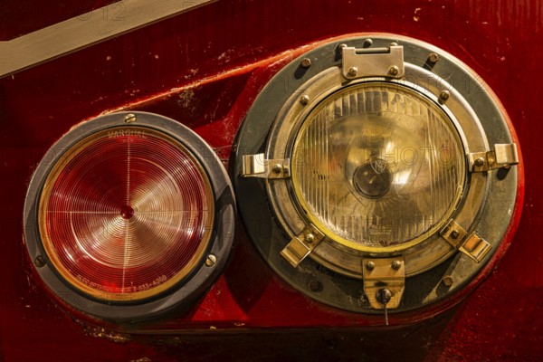 Headlight of the historic CC 6503 Aquitaine electric locomotive of the French State Railways SNCF, Railway Museum, Augsburg Railway Park, Regierungsbezirk Swabia, Bavaria, Germany