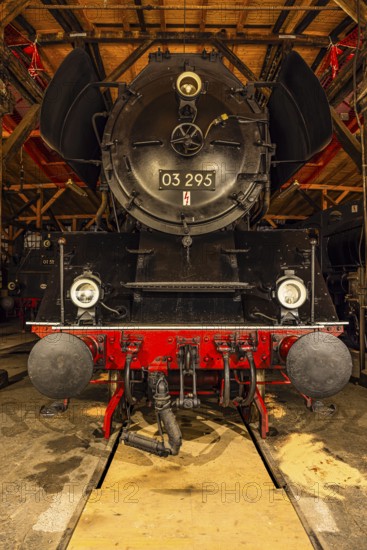 Historic express train locomotive 03 295, built 1937, railway museum, Augsburg railway park, administrative district of Swabia, Bavaria, Germany