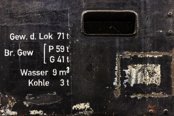 Technical data of a historic steam locomotive owned by the Free State of Bavaria, Eisenbahnmuseum, Augsburg railway park, administrative district of Swabia, Bavaria, Germany