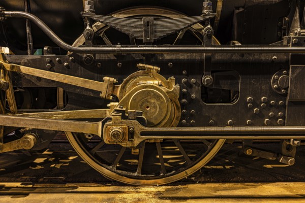 Wheelwork of the legendary Austrian Southern Railway No. 415 locomotive, pulled the court train of Empress Elisabeth, Sissi, railway museum, Augsburg railway park, administrative district of Swabia, Bavaria, Germany