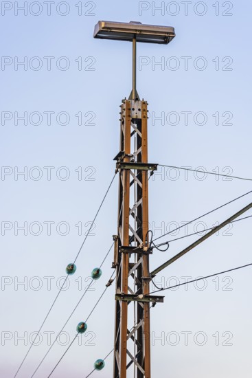 Power pole with lamp, Augsburg railway park, administrative district of Swabia, Bavaria, Germany