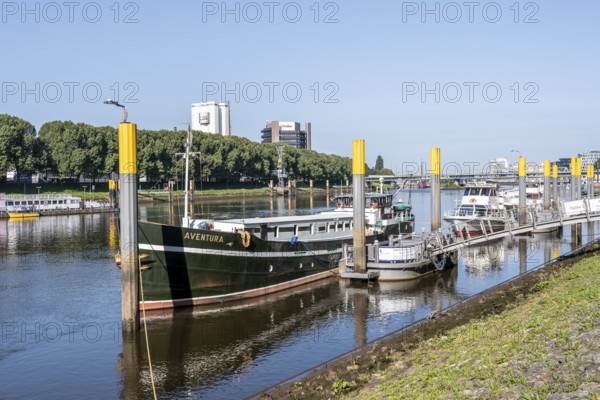 Small boats and ships at Marina Bremen on the Weser, Weserpromenade, Bremen, Germany