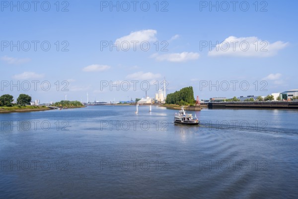 Ship on the Weser at the grain port, Überseestadt, Bremen, Germany