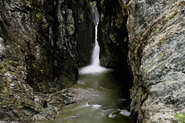 Small waterfall, Diosaz mountain river in the gorge, Gorges de la Diosaz, Les Houches, Chamonix-Mont-Blanc, Haute-Savoie, France