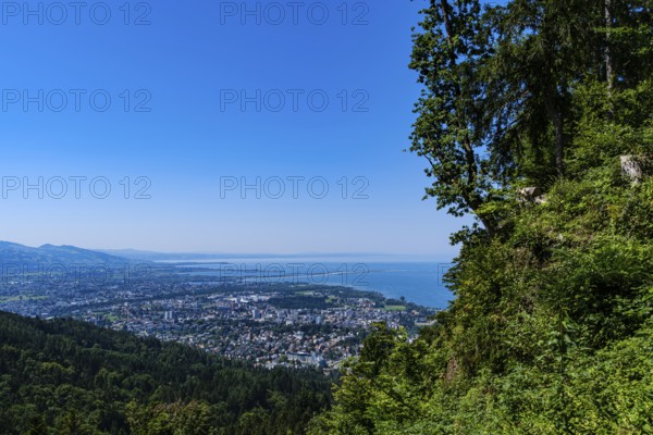 Scenic view of Bregenz and across Lake Constance from Pfänder near Fluh, Bregenz, Vorarlberg, Austria