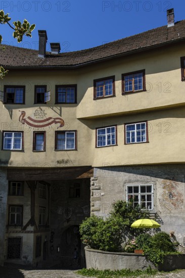 View of the Lower Gate from the side of the Upper Town, the historic old town of Bregenz am Lake Constance, Vorarlberg, Austria
