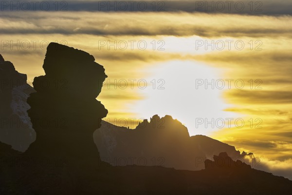 Rock formation in the foreground of a brilliant sunset, UNESCO World Heritage Site, Teide National Park, Tenerife, Canary Islands, Spain