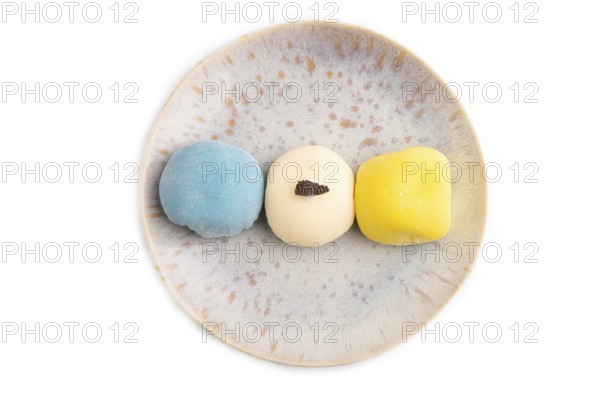 Japanese Mochi Cakes isolated on white background, top view, flat lay, close up