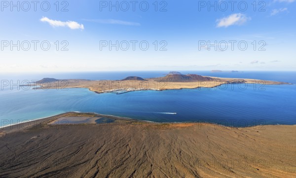 View of the sea and the island of La Graciosa, Mirador del Río viewpoint, Lanzarote, Canary Islands, Spain