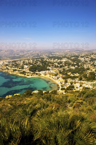 Top view, green vegetation, bay, Moraira, Costa Blanca, Spain