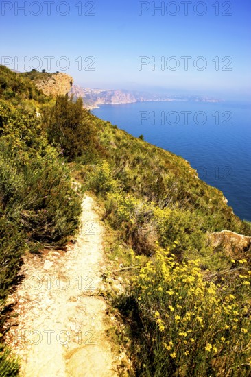 Hiking trail, cliffs, natural landscape, nature reserve, national park, on Cap d'Or, Moraira, Costa Blanca, Alicante, Spain